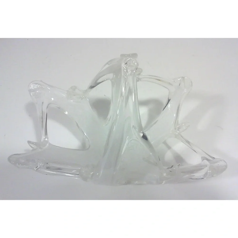 Vintage Murano White Clear Art Glass Sculptural Basket Made in Italy